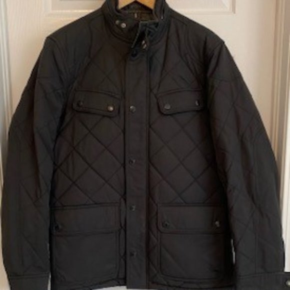 Clearance: Men's Black & Brown Navy Quilted Jacket - Picture 1 of 11
